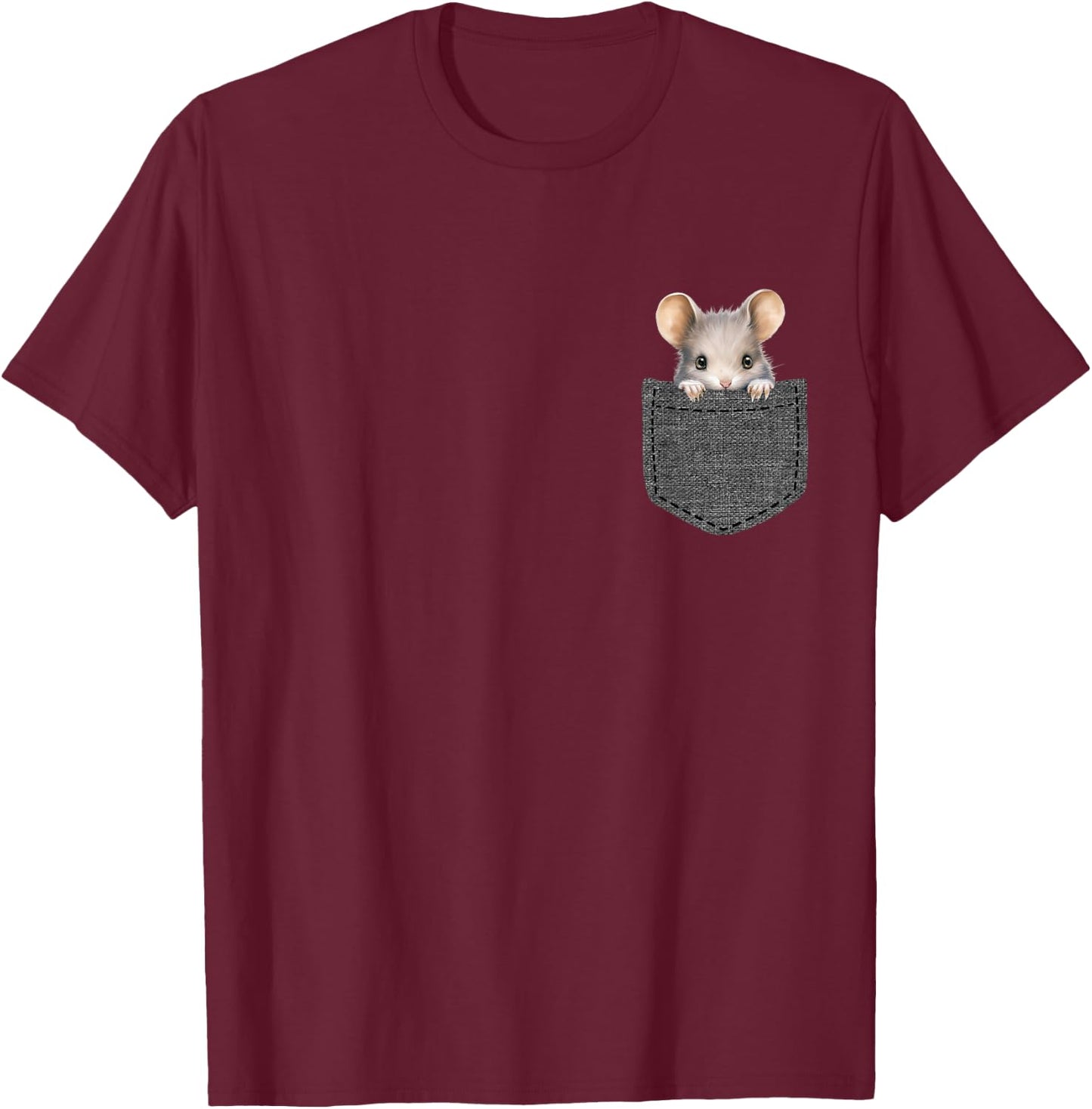 Mouse in Pocket T-Shirt - T-Shirt | Maroon