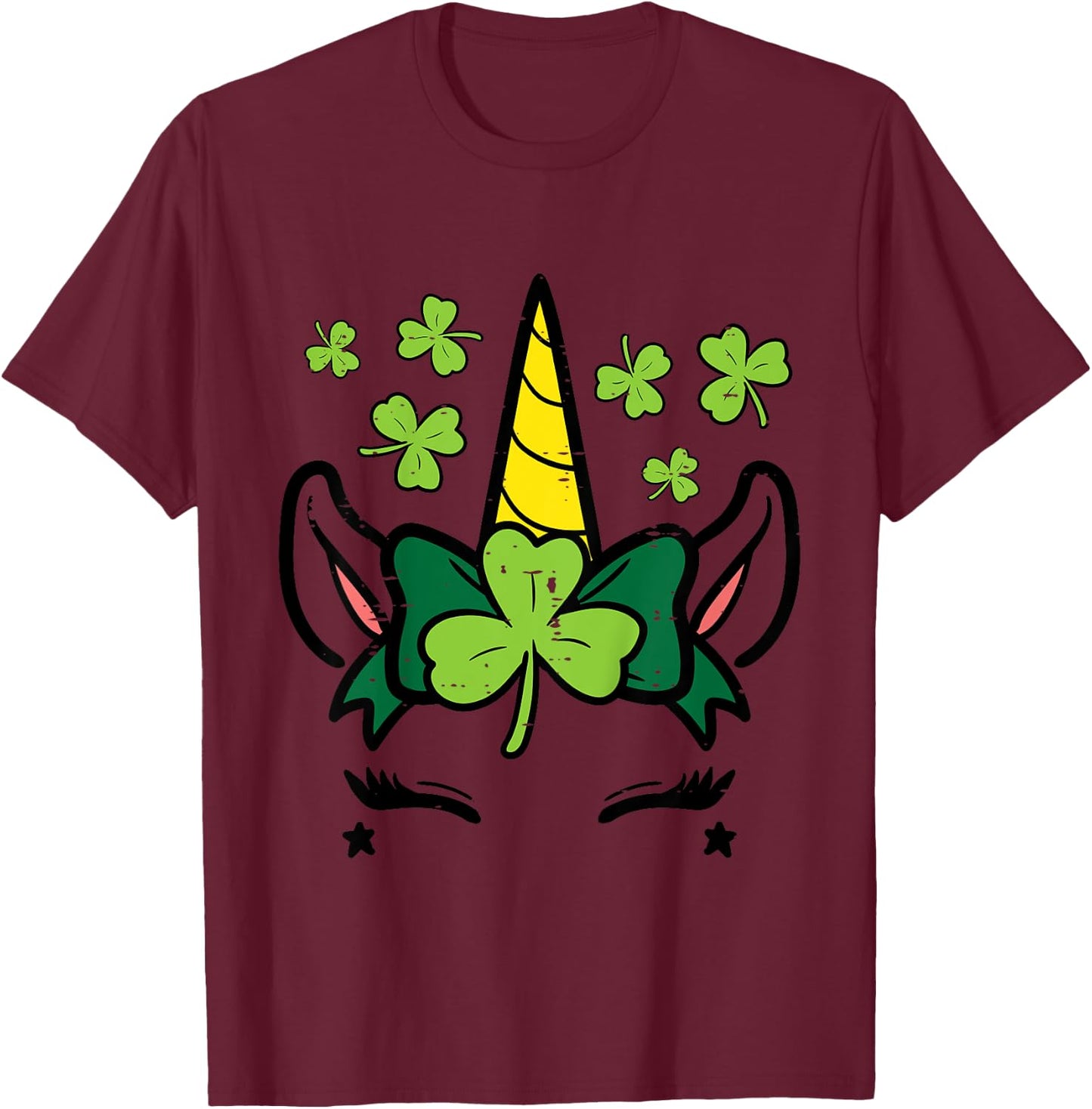Kids St Patricks Day Unicorn Face Saint Pattys Girls Kids Toddler T-Shirt - T-Shirt | Maroon
