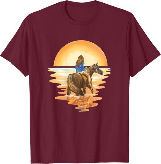 Horse Riding Equestrian Watercolor Horse Girl T-Shirt - T-Shirt | Maroon