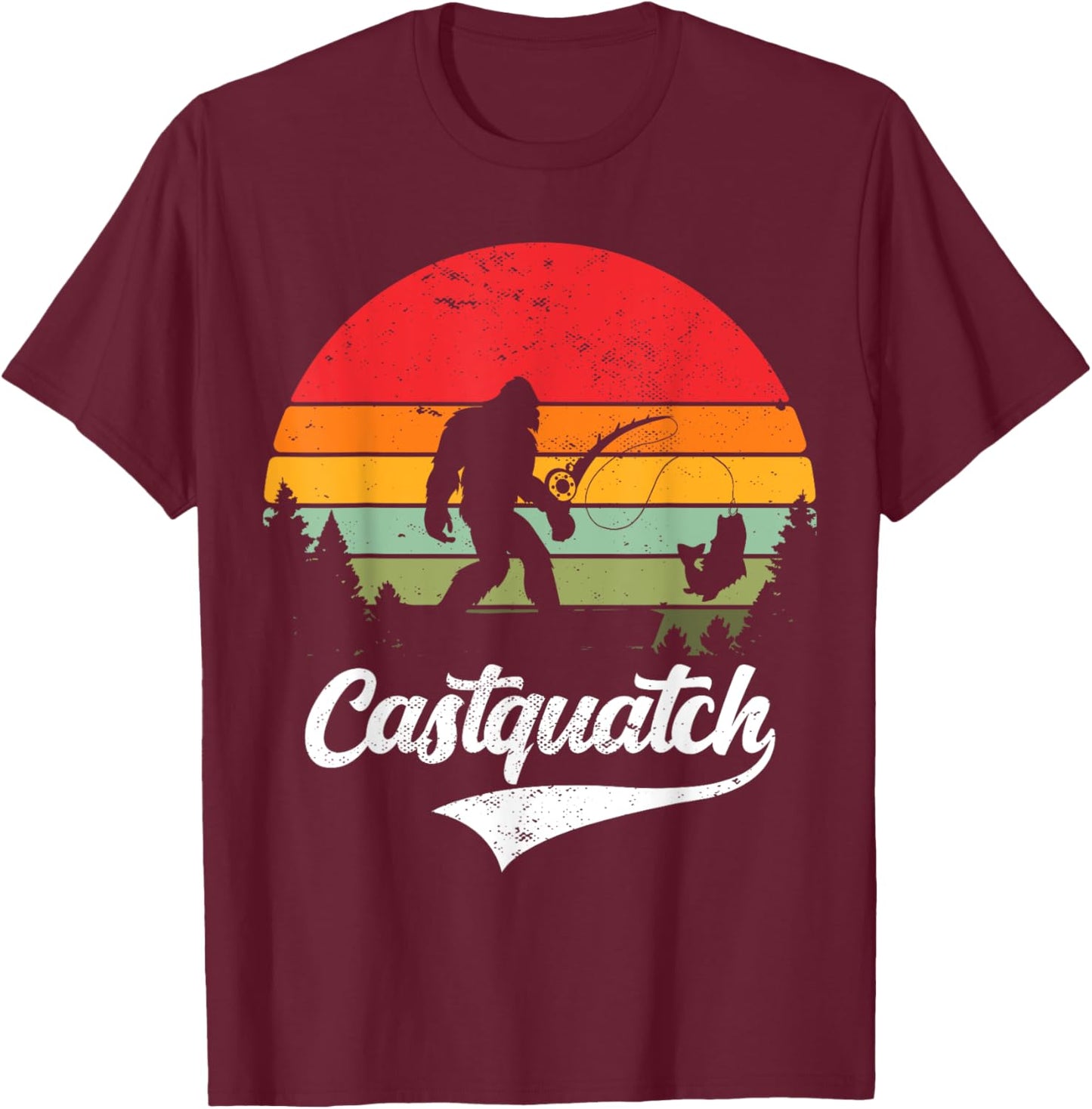 Castquatch Funny Bass Fisherman Fishing meme T-Shirt - T-Shirt | Maroon