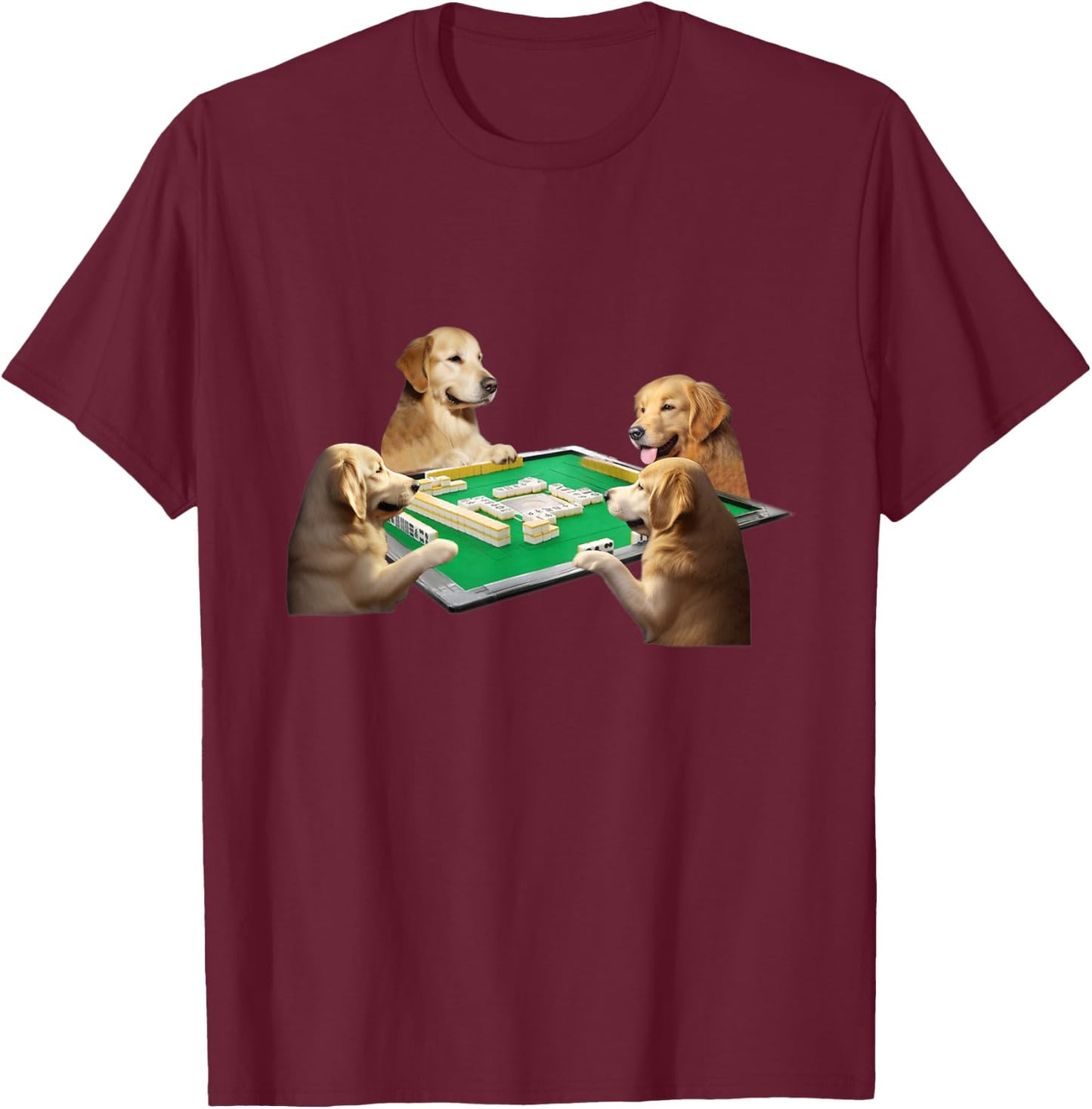 Golden Retriever Dog Mahjong Funny Dog Men's Funny Clothes Funny Goods Present Neta T-Shirt - T-Shirt | Maroon