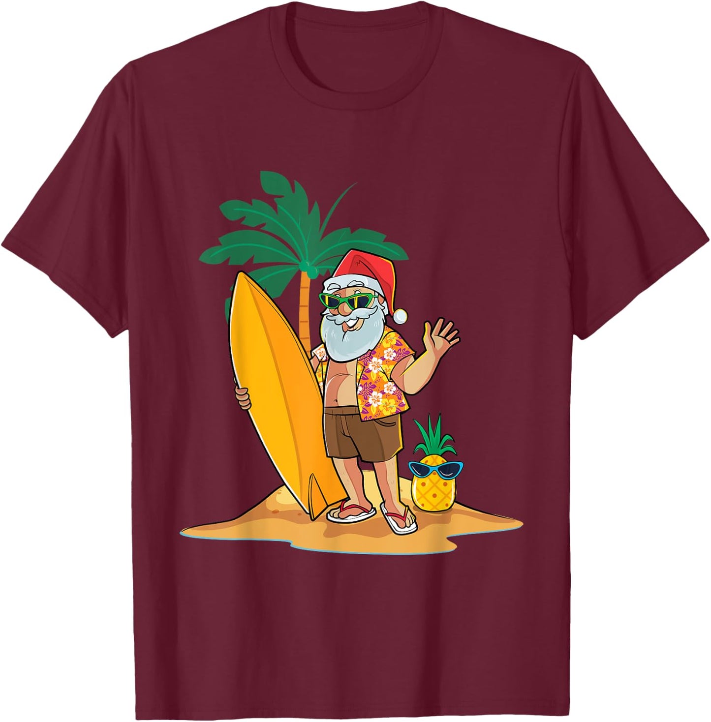 Christmas in July Funny Santa Summer Surf Hawaiian Surfing Women Kids T-Shirt - T-Shirt | Maroon