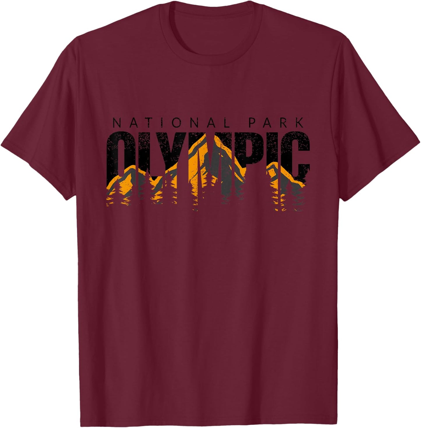 Olympic National Park -Adults & Kids Retro National Park Grey Small Classic Fit Short Sleeve Cotton 100% T-Shirt - T-Shirt | Maroon