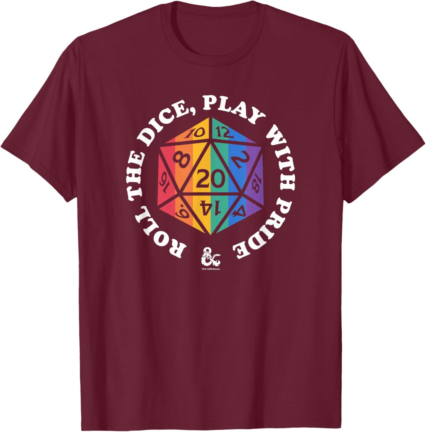 Dungeons & Dragons Rainbow Roll The Dice Play With Pride T-Shirt - T-Shirt | Maroon