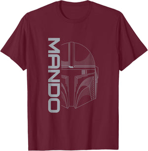 Star Wars: The Mandalorian Silver Line Art Vintage Mando T-Shirt - T-Shirt | Maroon