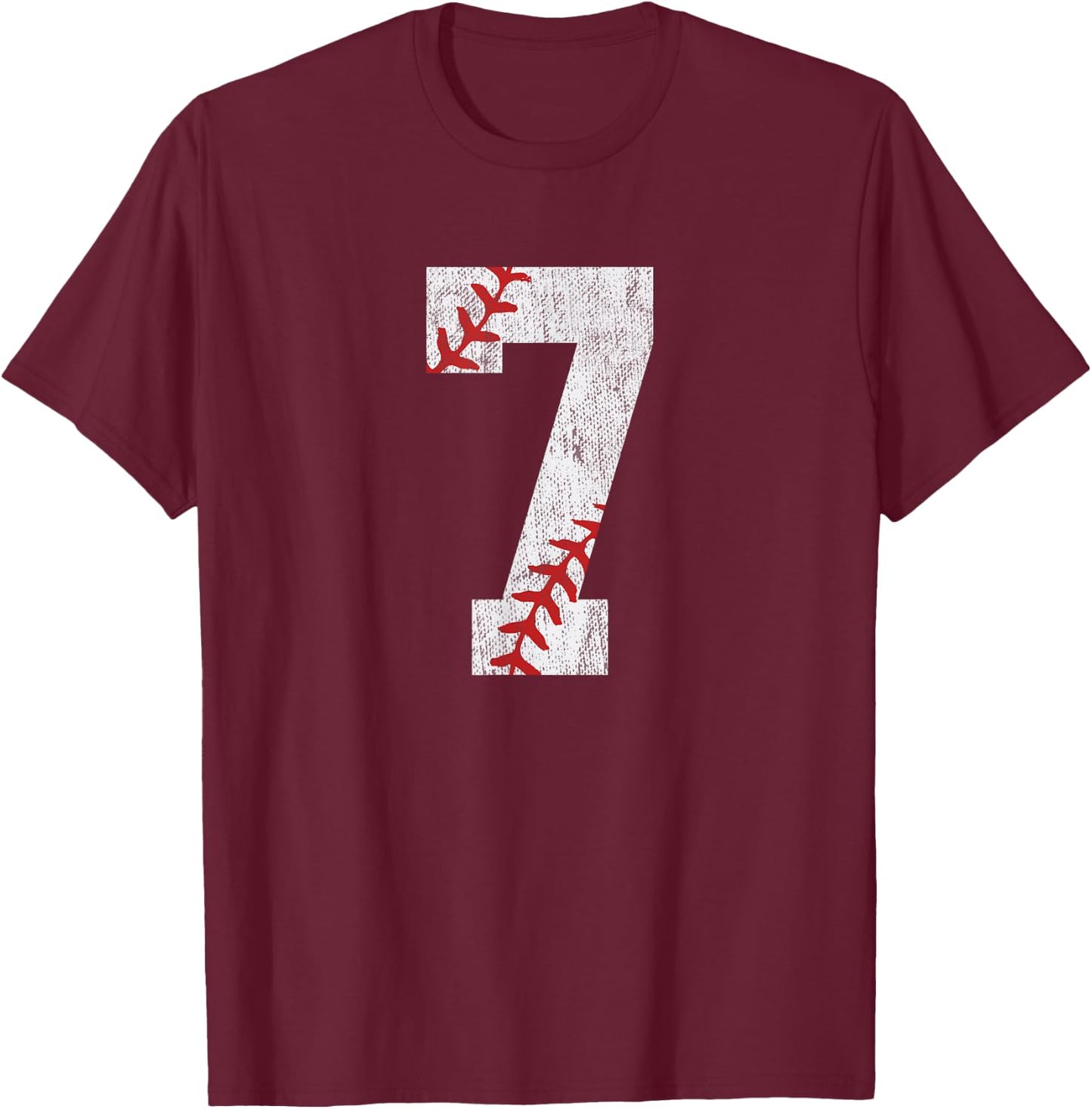 Number #7 Vintage 7th Birthday Baseball Lover 7 Years Old T-Shirt - T-Shirt | Maroon