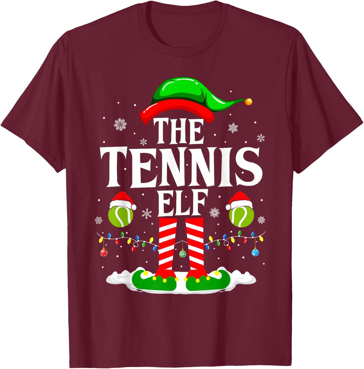 The Tennis Elf Funny Matching Xmas Tennis Christmas T-Shirt - T-Shirt | Maroon