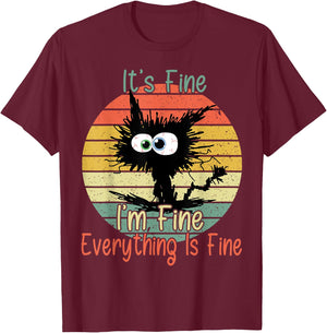 Vintage It's Fine I'm Fine Everything Is Fine bleached Cat Women Girls Kids T-Shirt - T-Shirt | Maroon