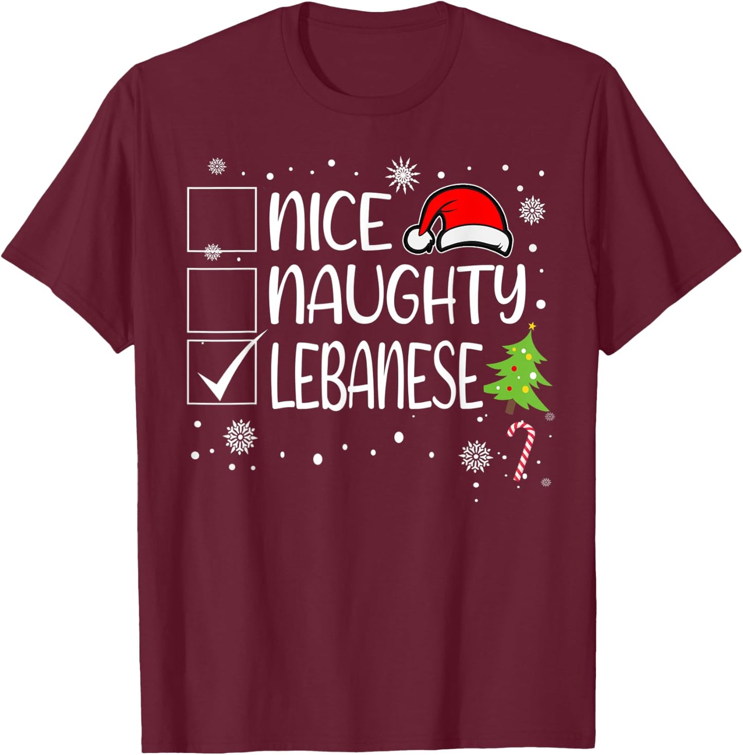 Nice Naughty Lebanese Christmas Naughty Family Group Xmas T-Shirt - T-Shirt | Maroon