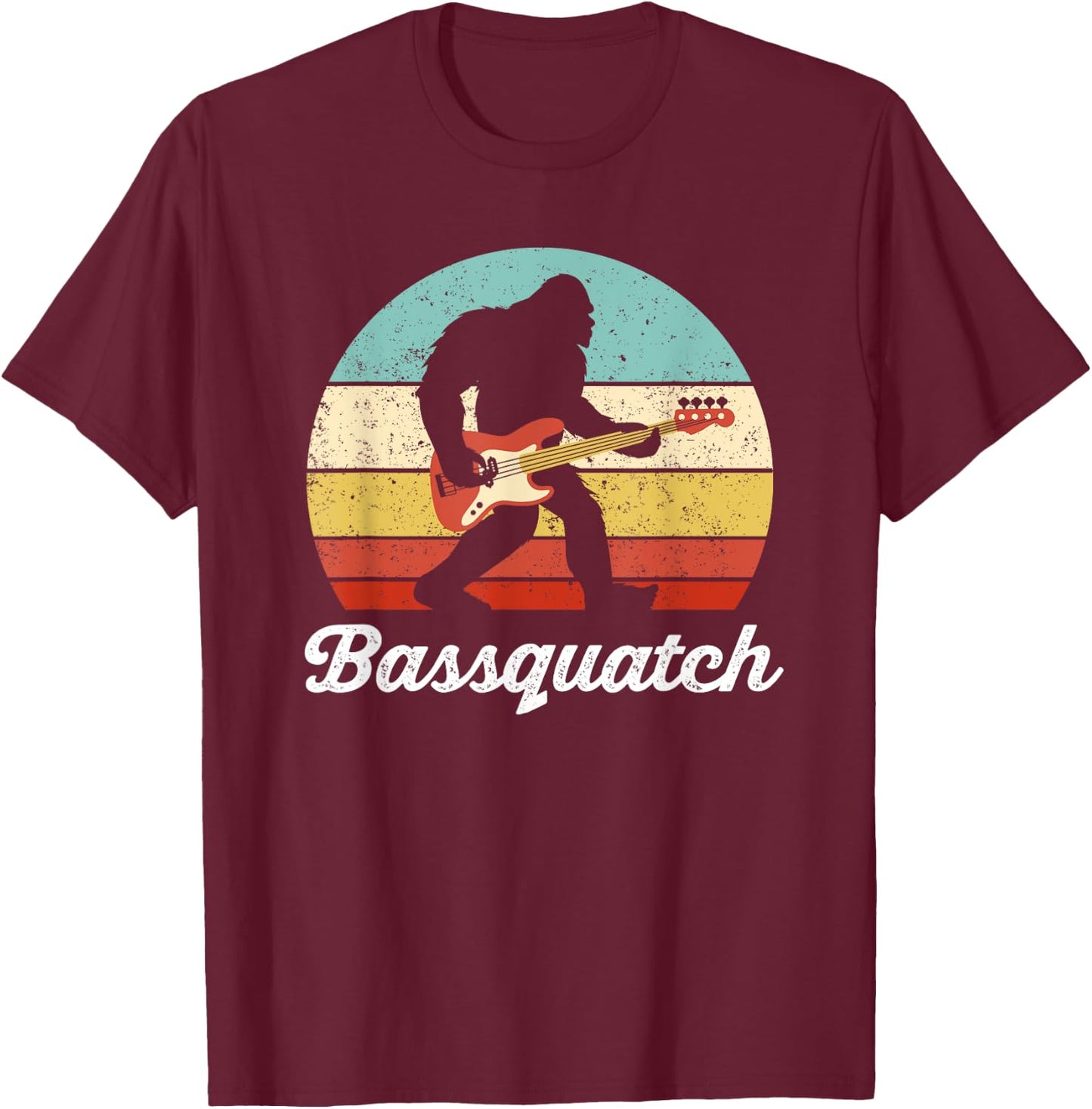 Bigfoot Bass Player Guitar Sasquatch Bassist Music Guitarist T-Shirt - T-Shirt | Maroon