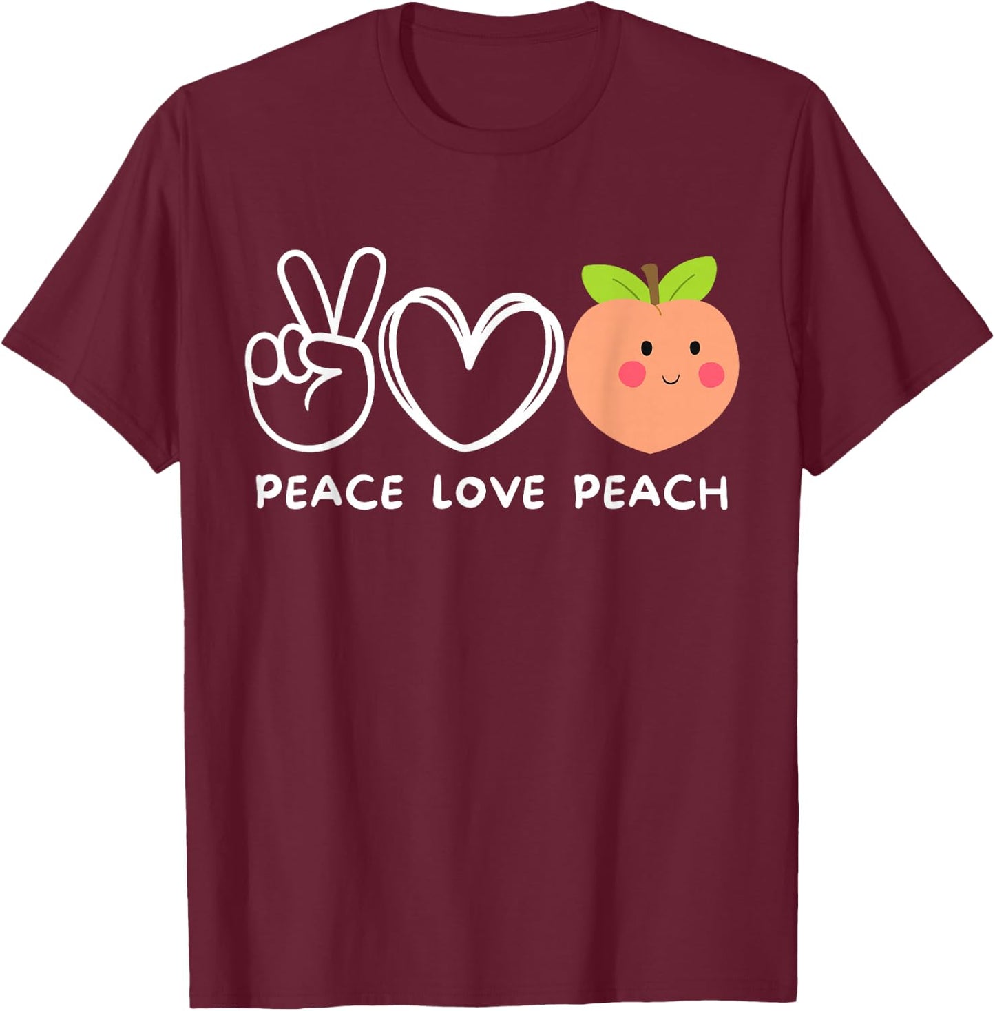 Peace, Love Peach Retro Peach Lover Fruit Lover T-Shirt - T-Shirt | Maroon