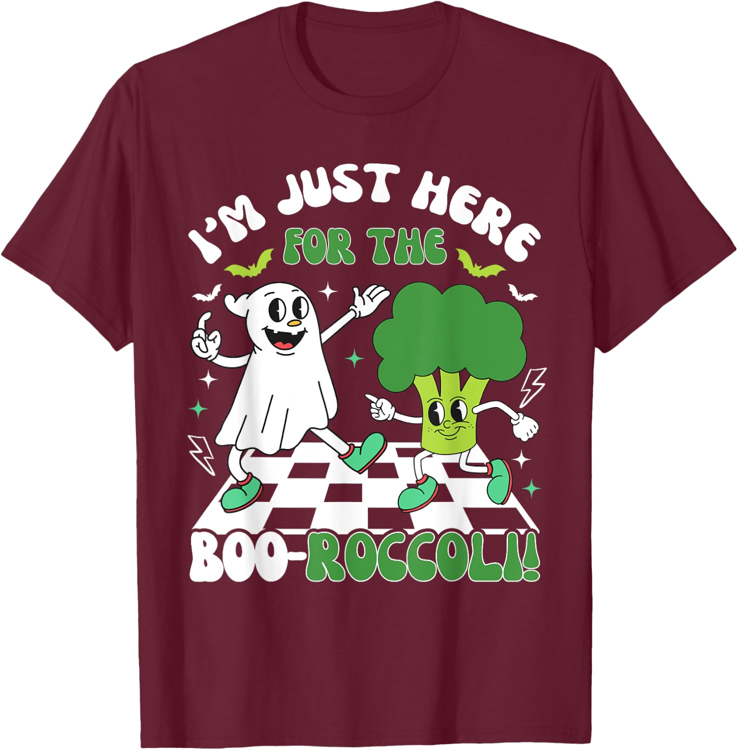 Broccoli Halloween Costume Kids Funny Retro Ghost Broccoli T-Shirt - T-Shirt | Maroon