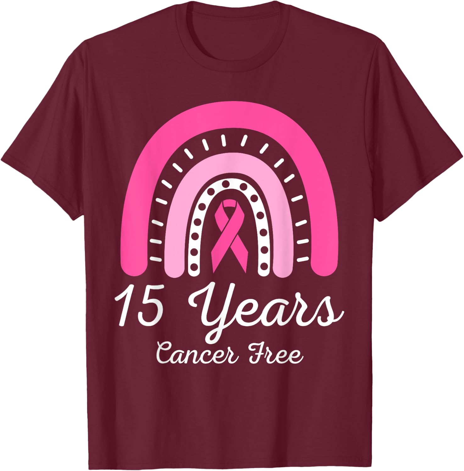 15 Years Cancer Free Survivor Breast Cancer Awareness Ribbon T-Shirt - T-Shirt | Maroon