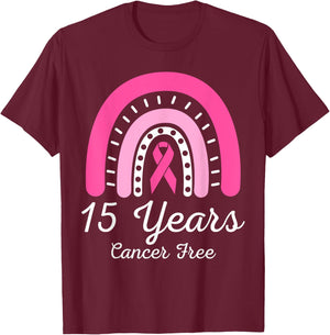 15 Years Cancer Free Survivor Breast Cancer Awareness Ribbon T-Shirt - T-Shirt | Maroon