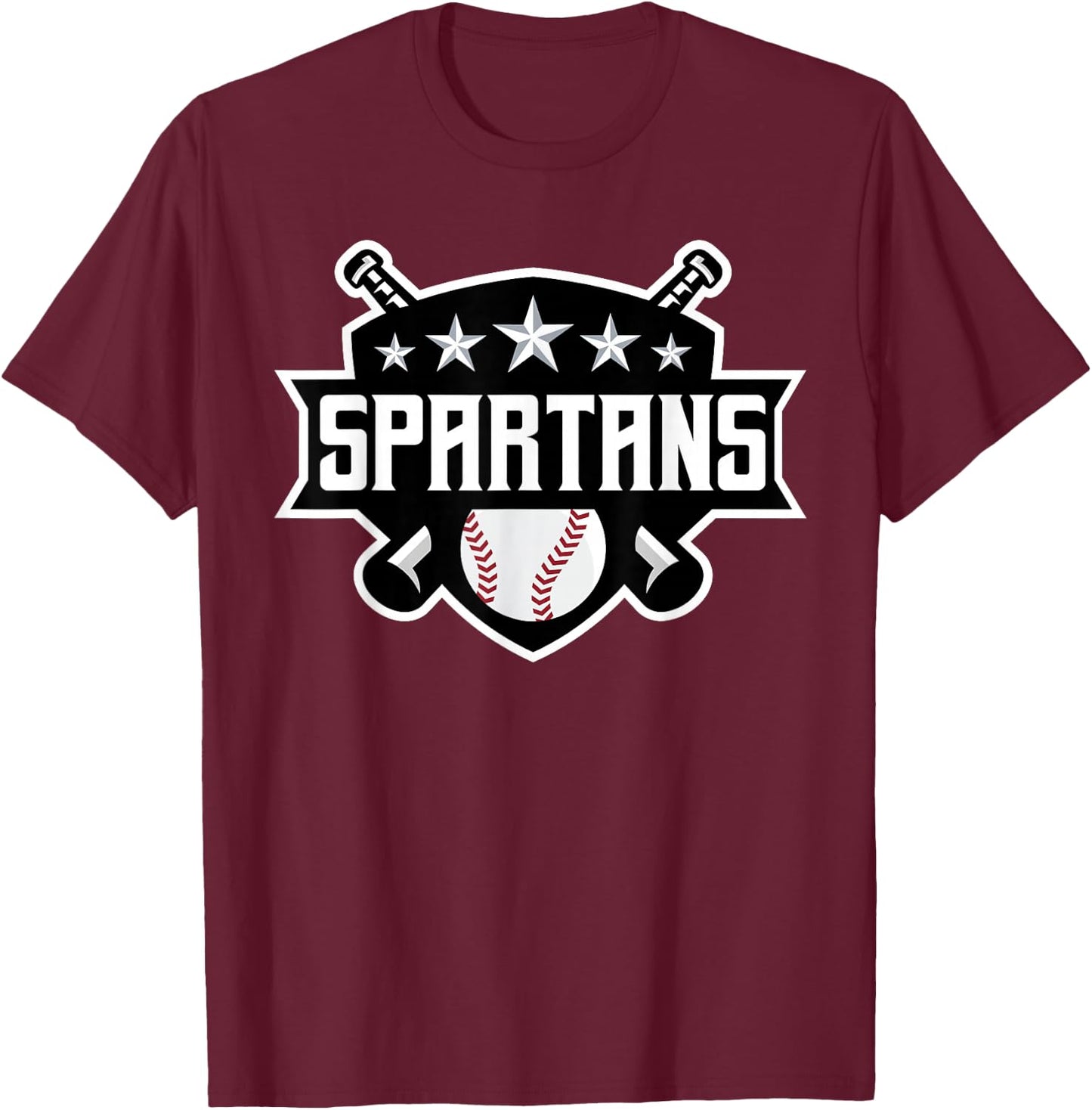 Spartan Baseball Sports Game Day Spirit Print Stars Mom Dad T-Shirt - T-Shirt | Maroon