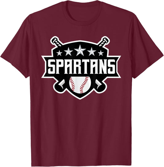 Spartan Baseball Sports Game Day Spirit Print Stars Mom Dad T-Shirt - T-Shirt | Maroon