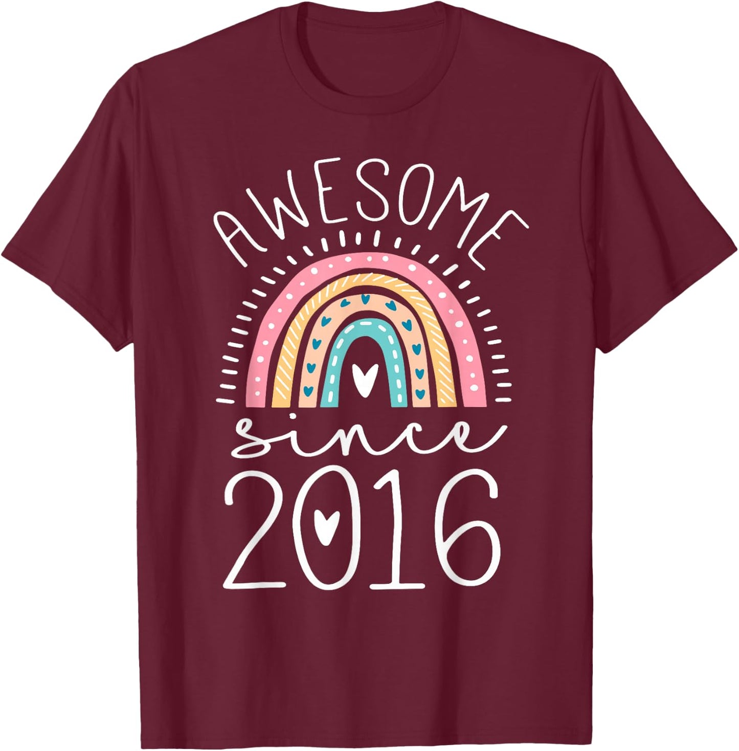 Awesome Since 2016 9th Birthday Rainbow Gifts Born in 2016 T-Shirt - T-Shirt | Maroon