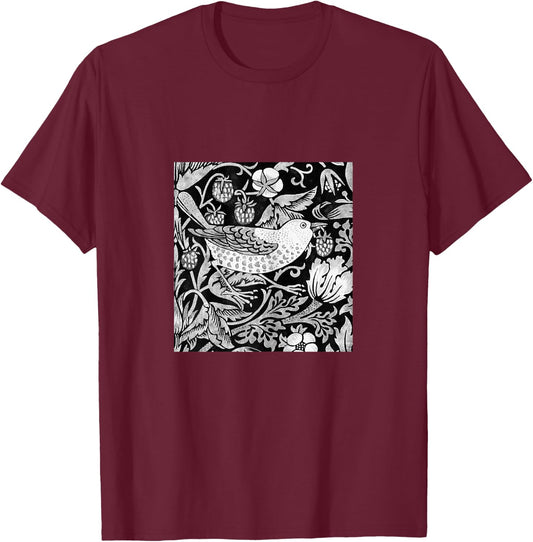 William Morris Bird & Flower Tile, Gray, Black and White T-Shirt - T-Shirt | Maroon