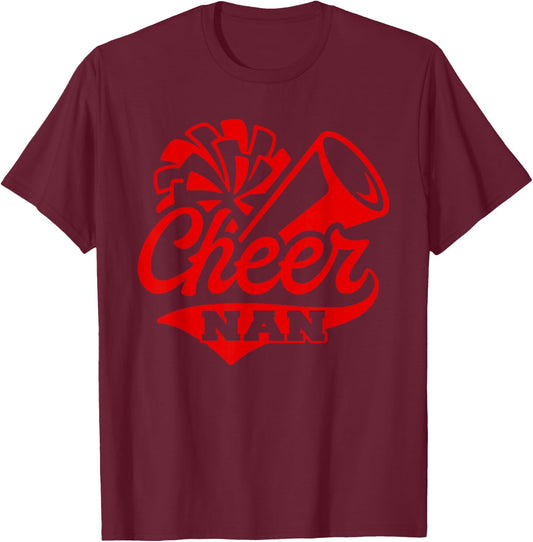 Cheer Nan Biggest Fan Black And Red Pom Pom T-Shirt - T-Shirt | Maroon
