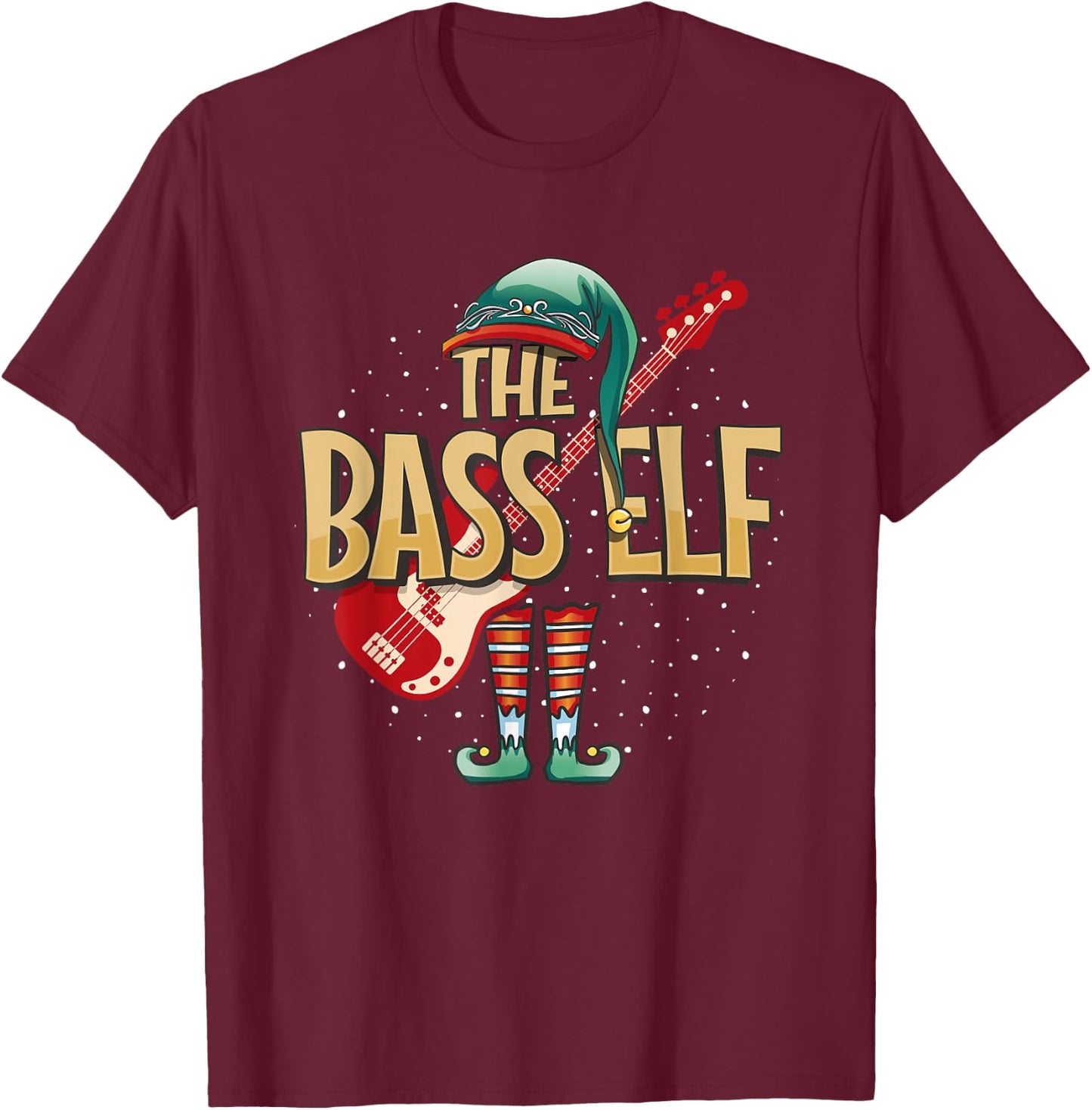 Christmas Bass Guitar Elf for Bassist Musician T-Shirt - T-Shirt | Maroon