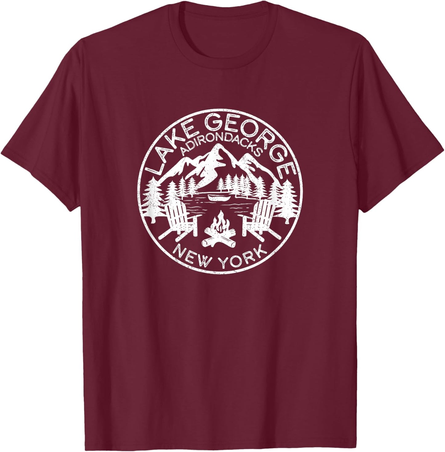 Lake George Adirondacks New York Distressed T-Shirt - T-Shirt | Maroon