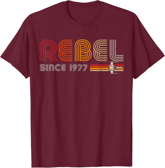 Rebel Since 1977 Retro Space Typography Vintage T-Shirt - T-Shirt | Maroon