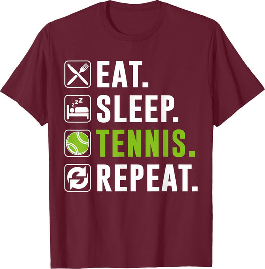 Eat Sleep Tennis Repeat Funny Tennis Player T-Shirt - T-Shirt | Maroon