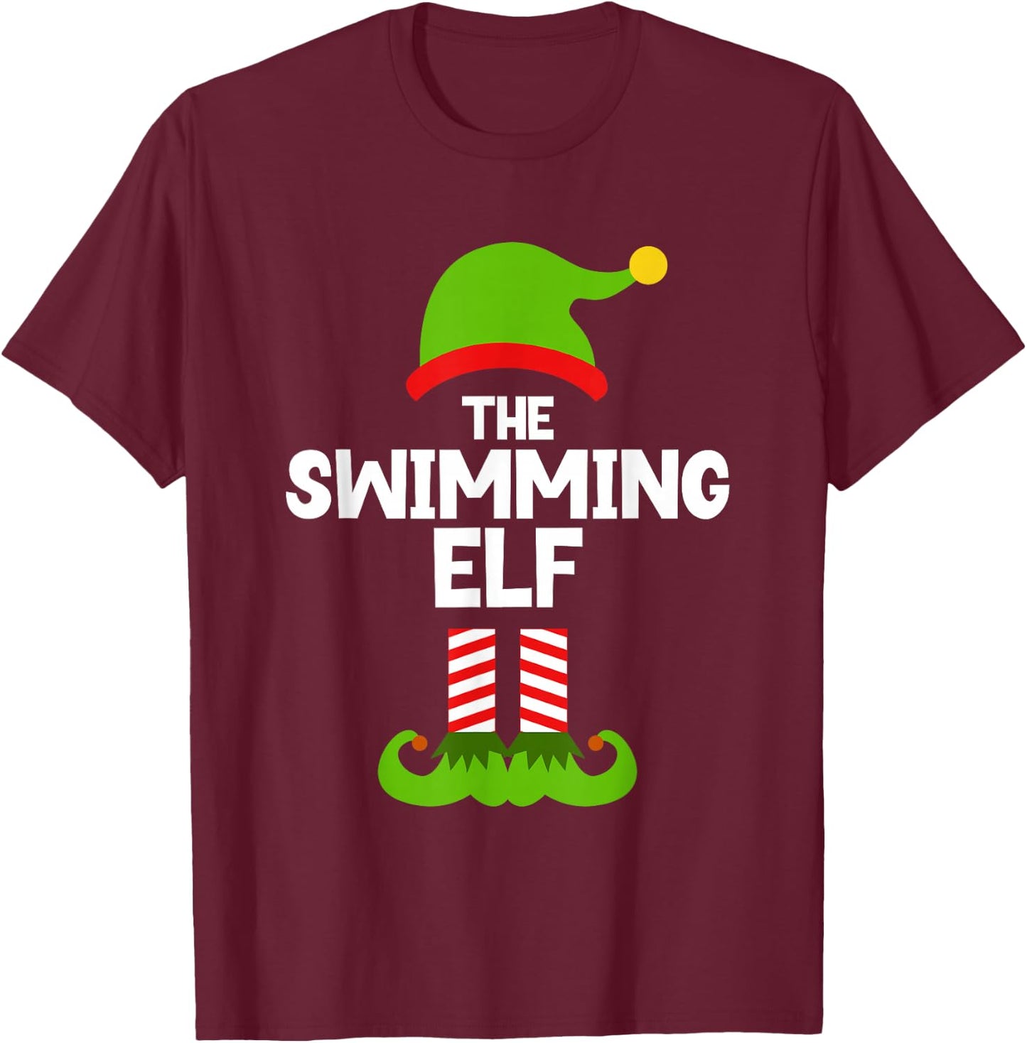 Funny I'm The Swimming Elf Christmas Xmas Swimmer Swim T-Shirt - T-Shirt | Maroon