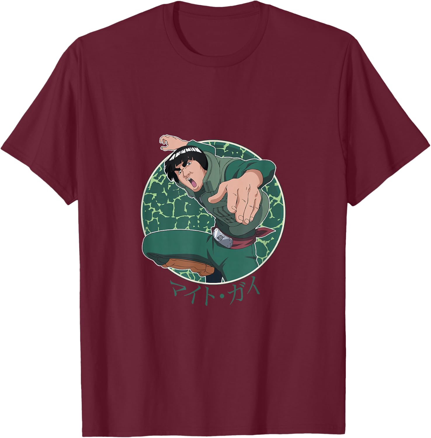 Naruto Shippuden Might Guy Character Circle T-Shirt - T-Shirt | Maroon