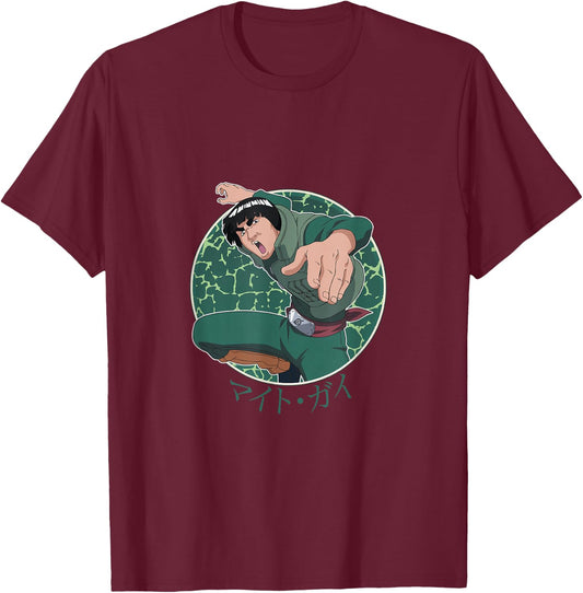 Naruto Shippuden Might Guy Character Circle T-Shirt - T-Shirt | Maroon