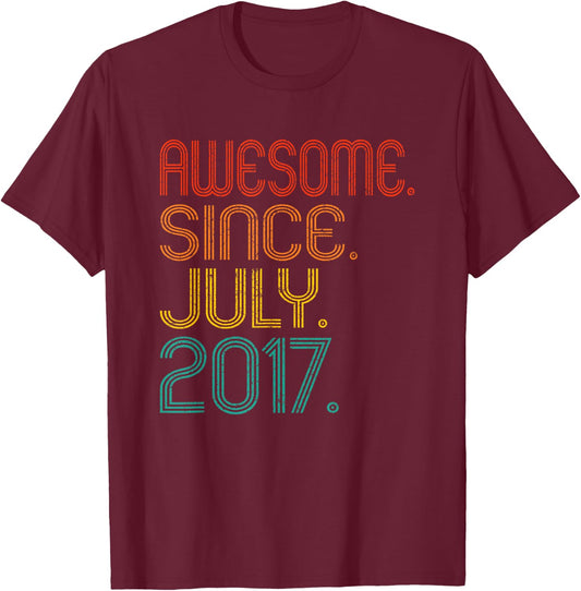Awesome Since July 2017 Anniversary Birthday 2017 Vintage T-Shirt - T-Shirt | Maroon