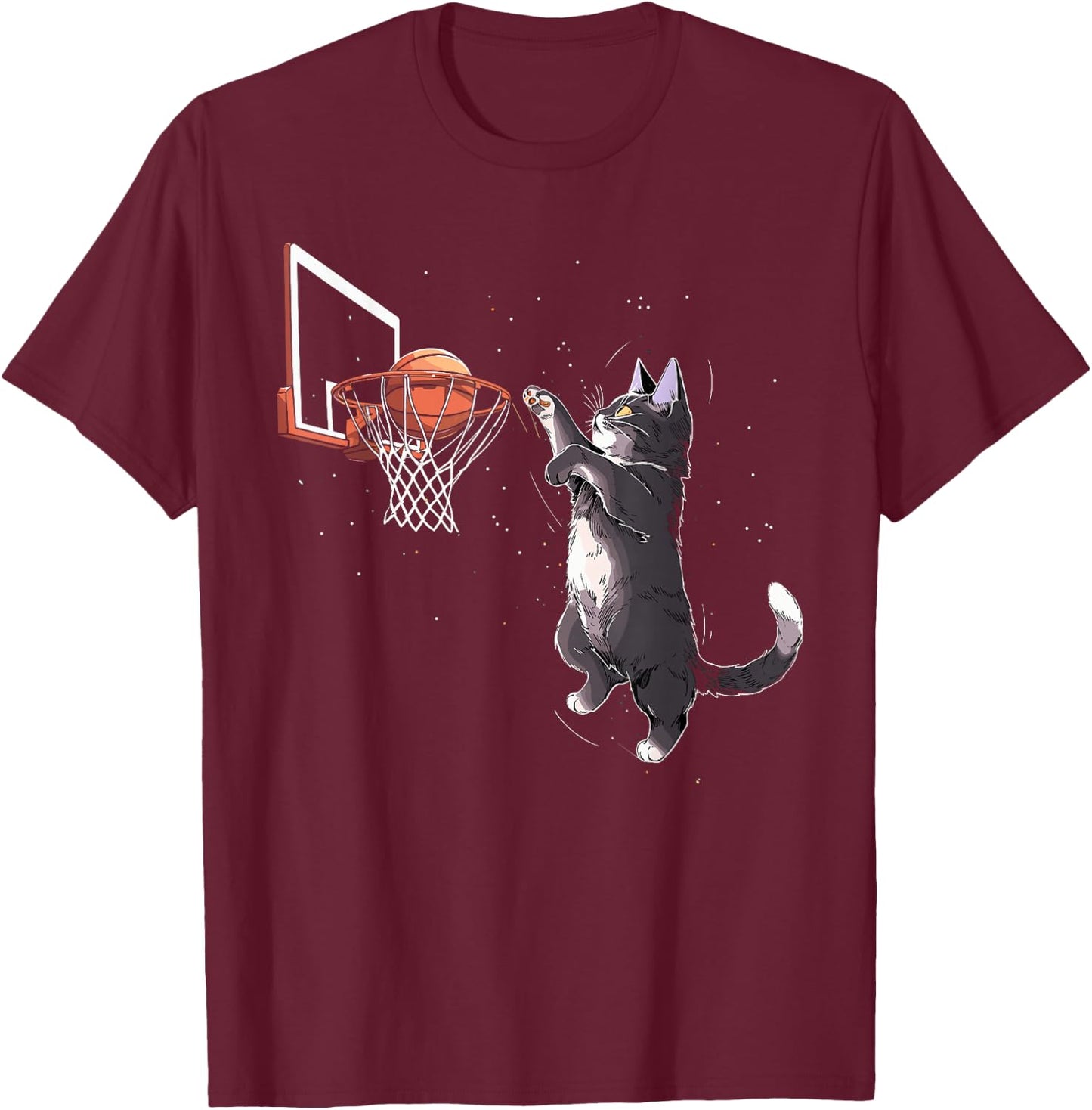 Cat Playing Basketball Gifts Men Women Kids Funny Cat T-Shirt - T-Shirt | Maroon