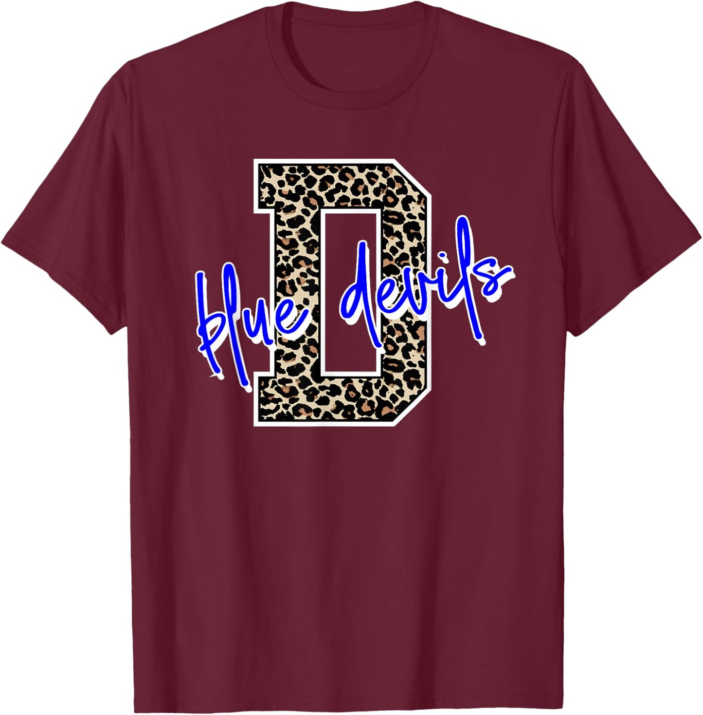 Blue Devil Leopard Print Letter T-Shirt - T-Shirt | Maroon