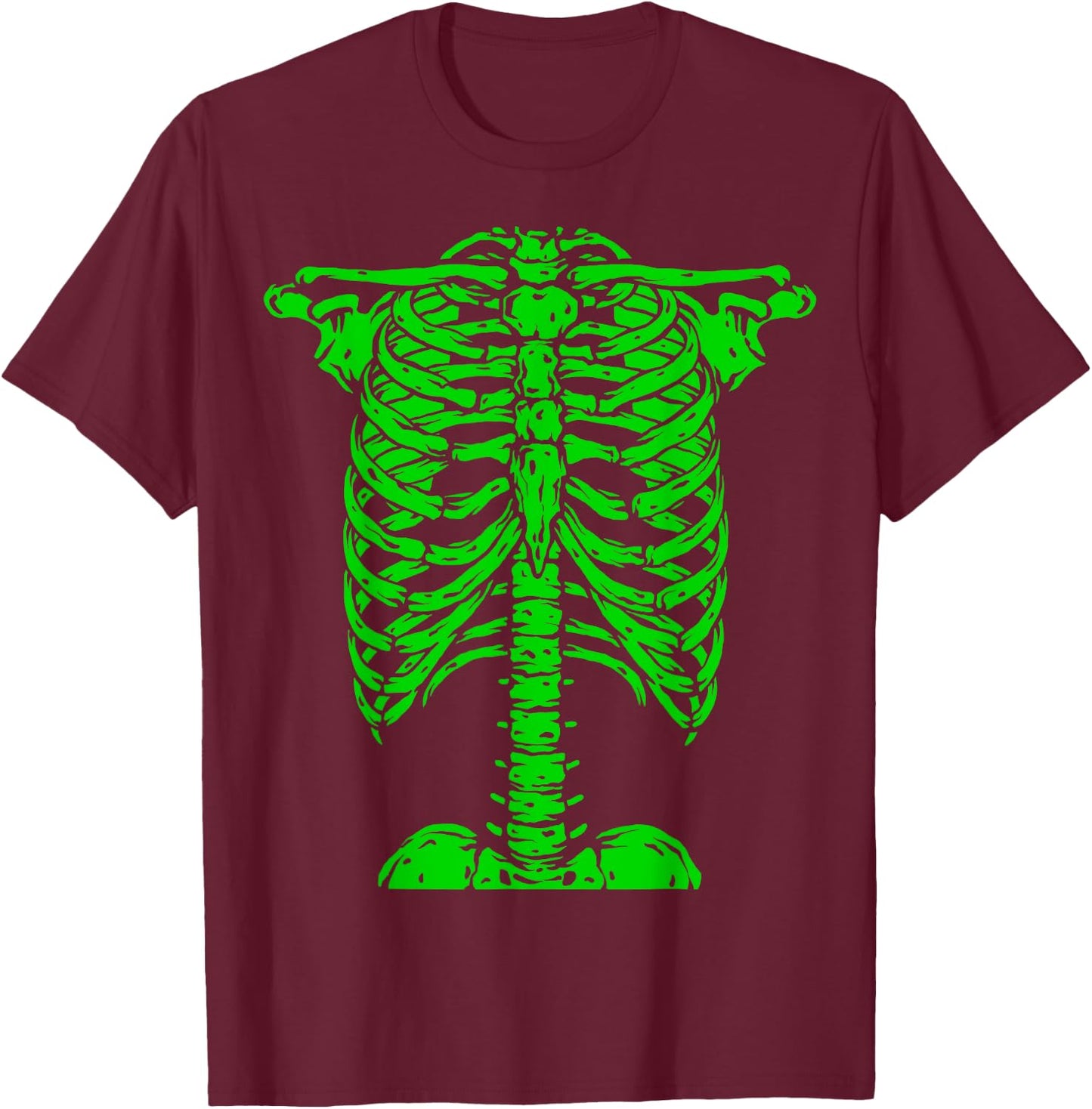 Skeleton Green Rib Cage Bone Costume Halloween Graphic X-Ray T-Shirt - T-Shirt | Maroon