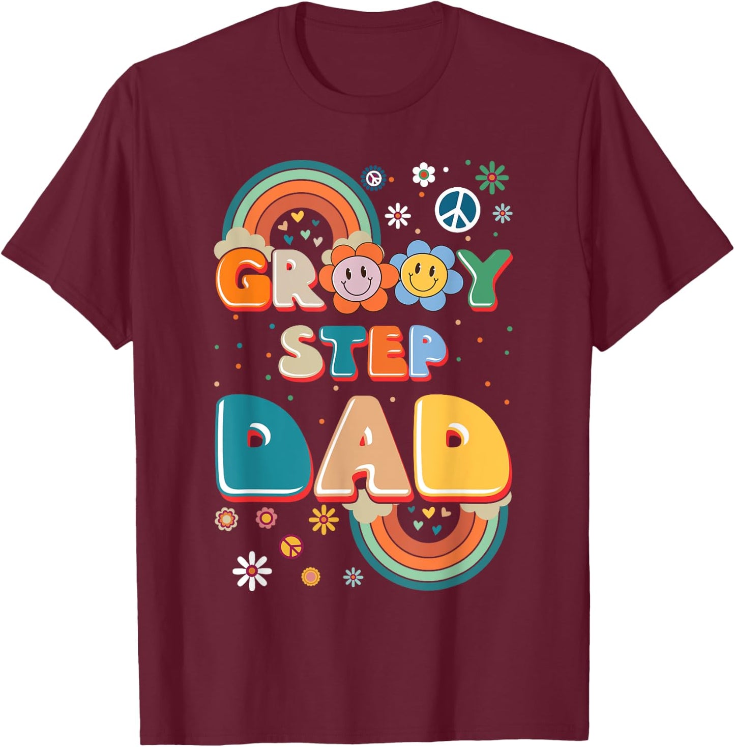 Groovy Step Dad Stepdaddy Step Father Father's Day Retro T-Shirt - T-Shirt | Maroon
