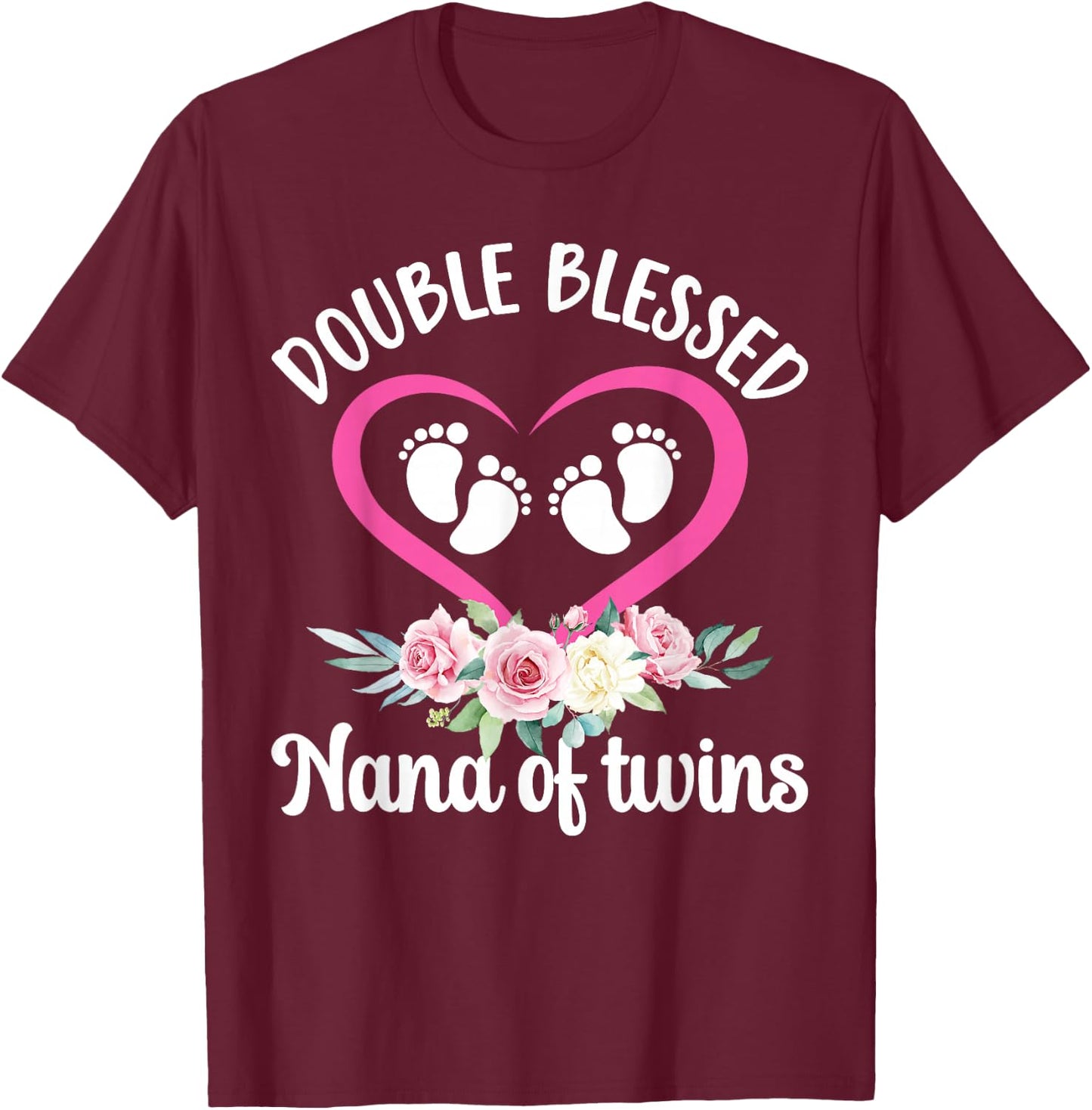 Double Blessed Nana Of Twins Twin Nana Grandma T-Shirt - T-Shirt | Maroon
