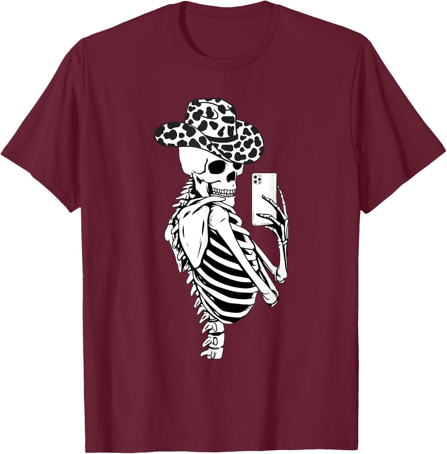 Selfies Skeleton Cowhides Cowgirls Western Cow Cowgirl Hat T-Shirt - T-Shirt | Maroon