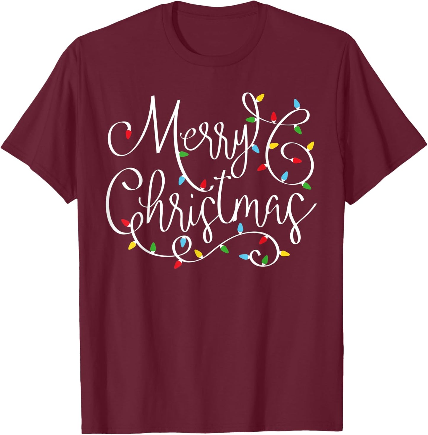 Merry Christmas Tree Lights Matching Xmas Pajamas T-Shirt - T-Shirt | Maroon