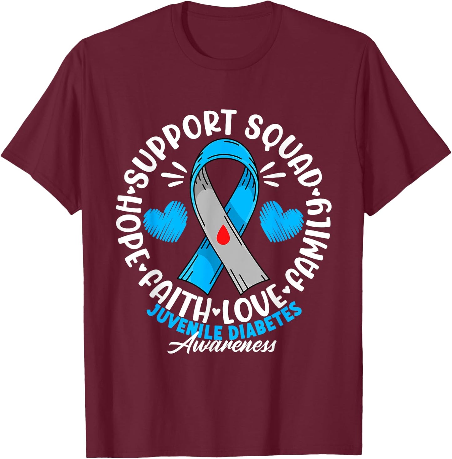 Support Awareness Squad I Juvenile T1D Type 1 Diabetes T-Shirt - T-Shirt | Maroon