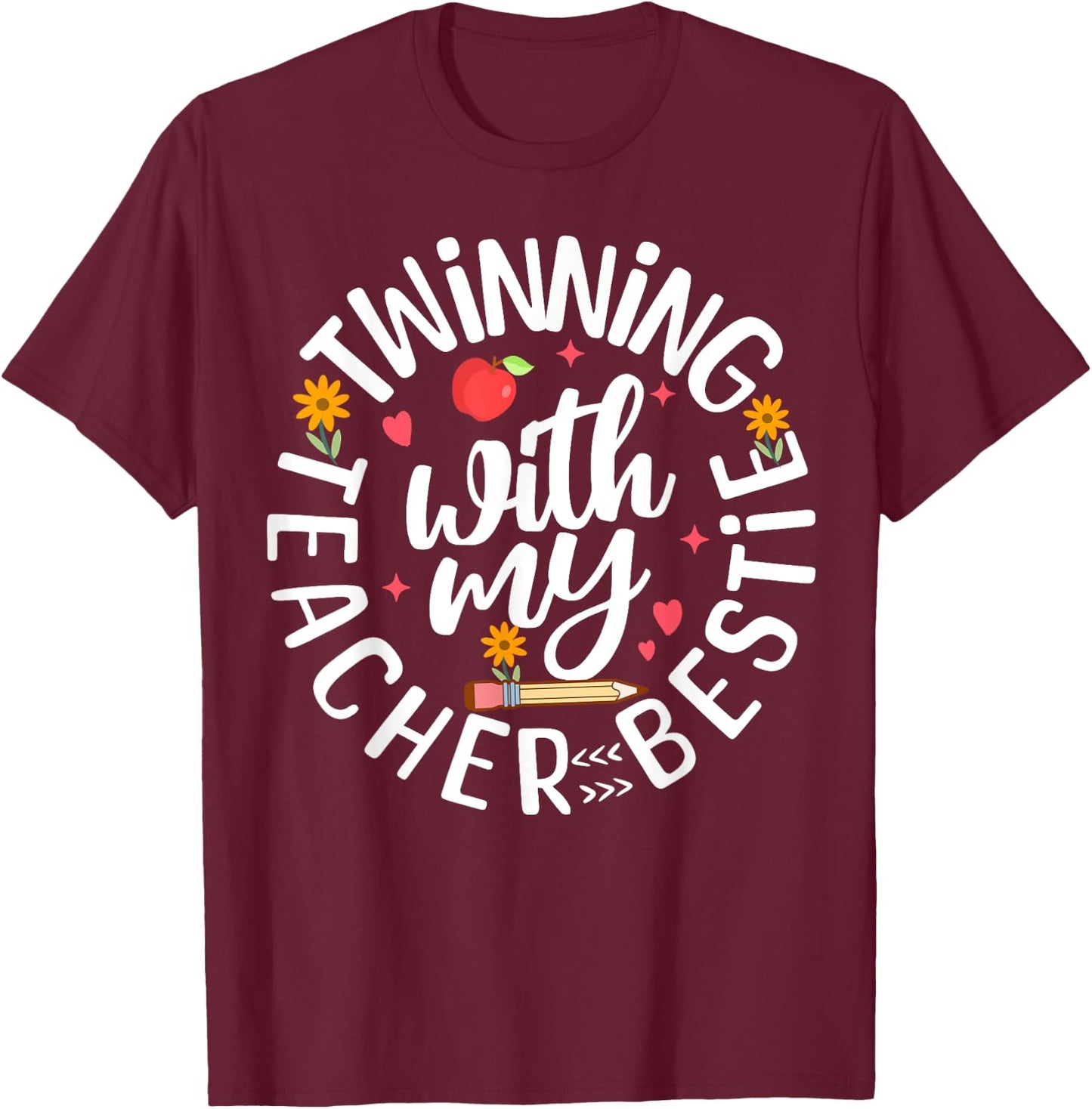 Twin Day Design for Spirit Week Teacher Bestie Matching T-Shirt - T-Shirt | Maroon