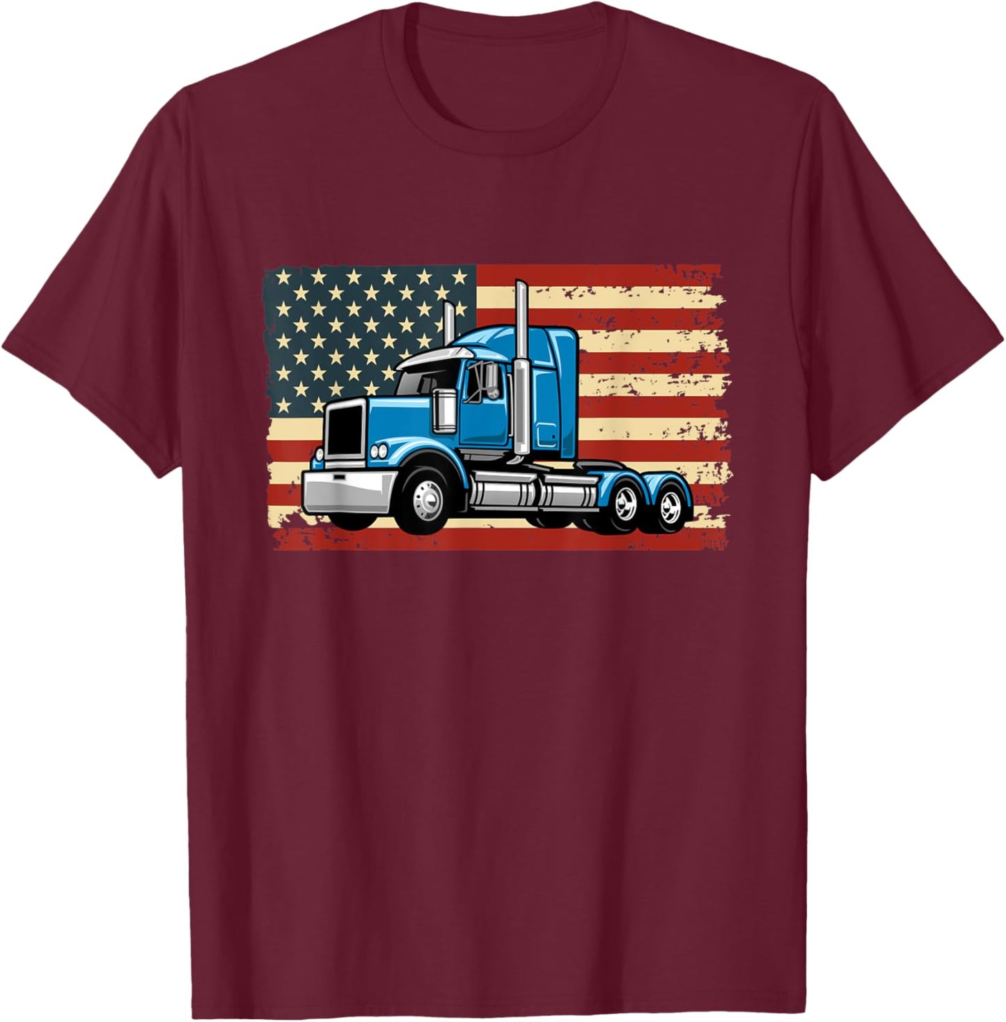 Semi Truck Driver 18 Wheeler Trucker USA American Flag T-Shirt - T-Shirt | Maroon