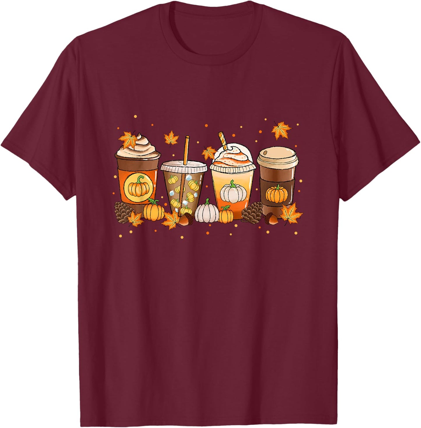Coffee Latte Pumpkin Spice Fall Season Thanksgiving Vibes T-Shirt - T-Shirt | Maroon