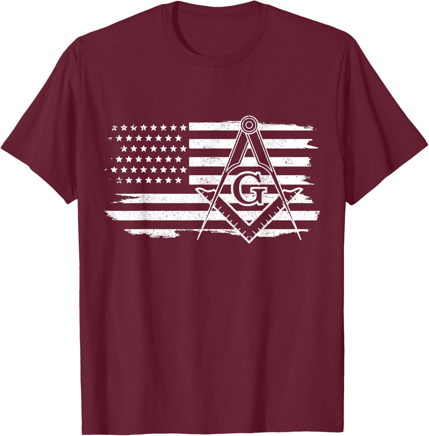 Mason Square & Compass Masonic US Flag Freemason Shriner T-Shirt - T-Shirt | Maroon
