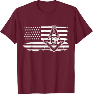 Mason Square & Compass Masonic US Flag Freemason Shriner T-Shirt - T-Shirt | Maroon