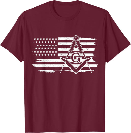 Mason Square & Compass Masonic US Flag Freemason Shriner T-Shirt - T-Shirt | Maroon