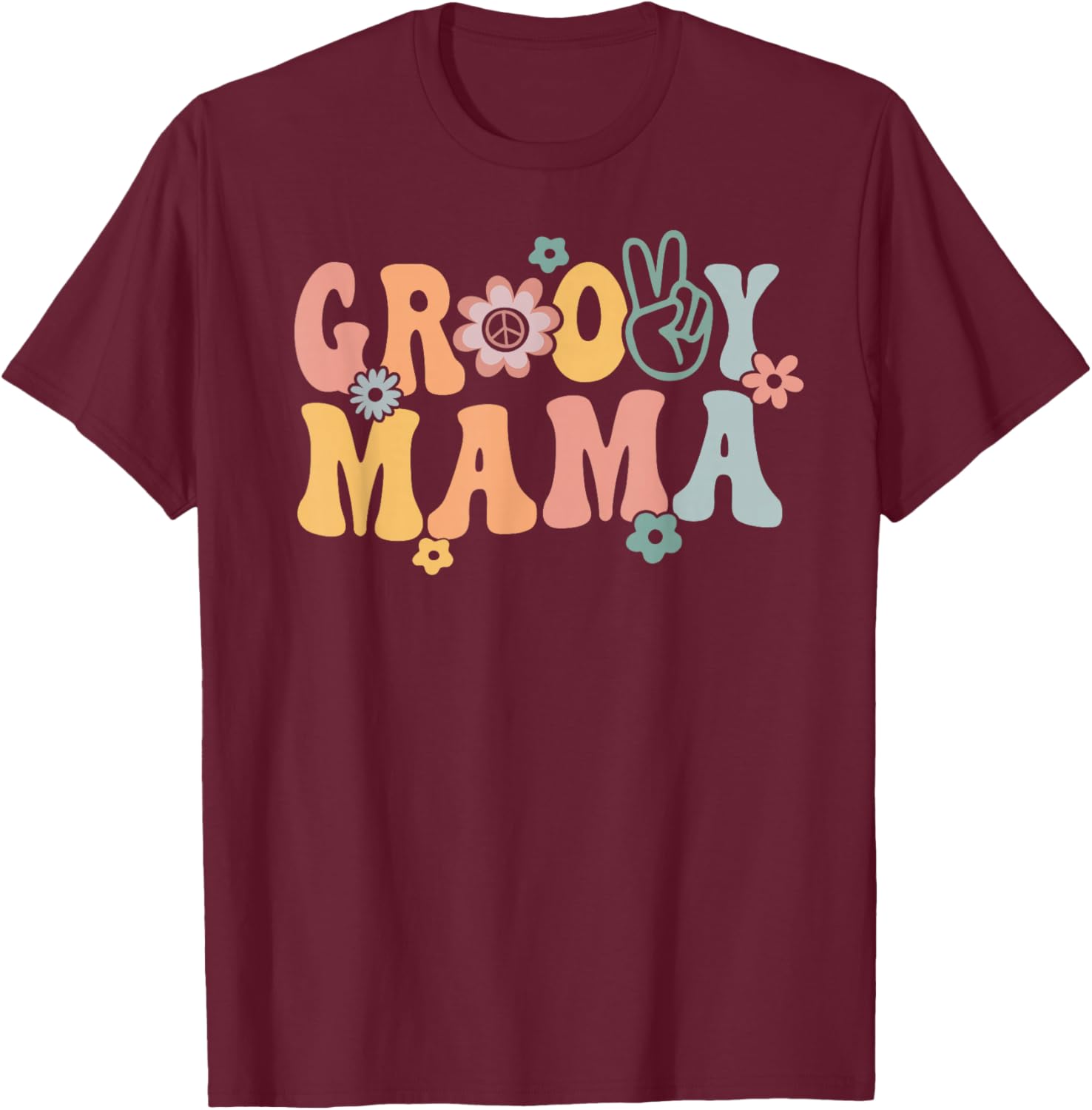 Groovy Mama Retro Mom Matching Family 1st Birthday Party T-Shirt - T-Shirt | Maroon