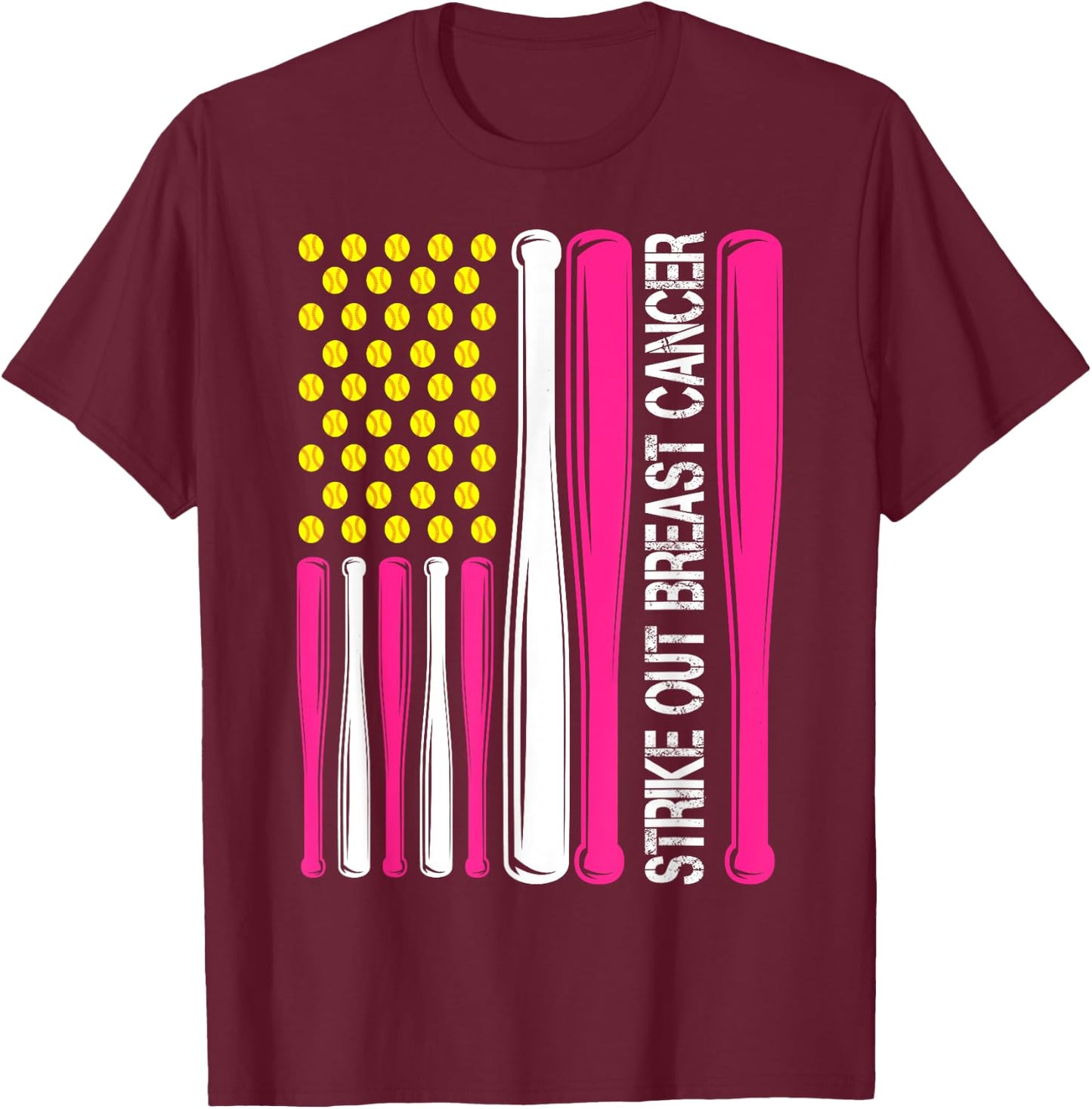 Strike Out Breast Cancer Softball Fight Awareness Men Women T-Shirt - T-Shirt | Maroon