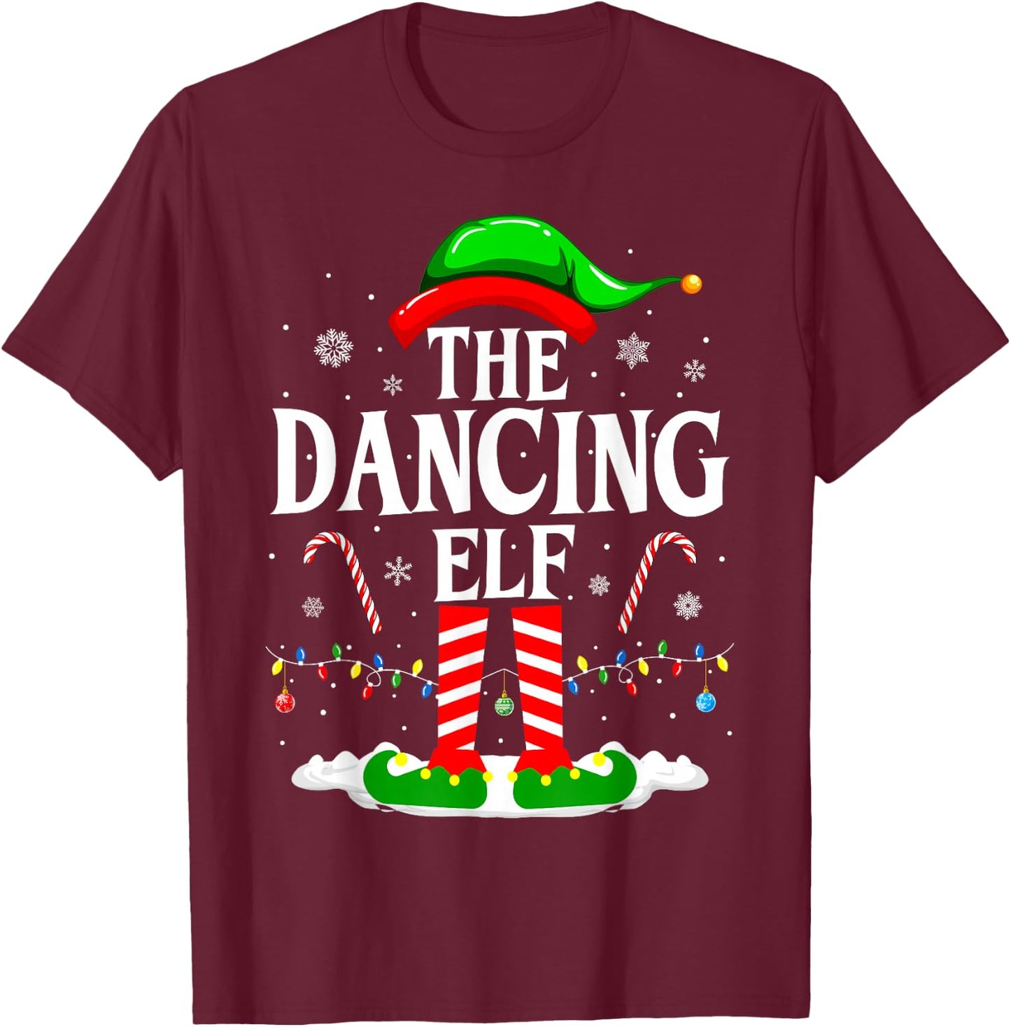 The Dancing Elf Xmas Funny Family Matching Group Christmas T-Shirt - T-Shirt | Maroon