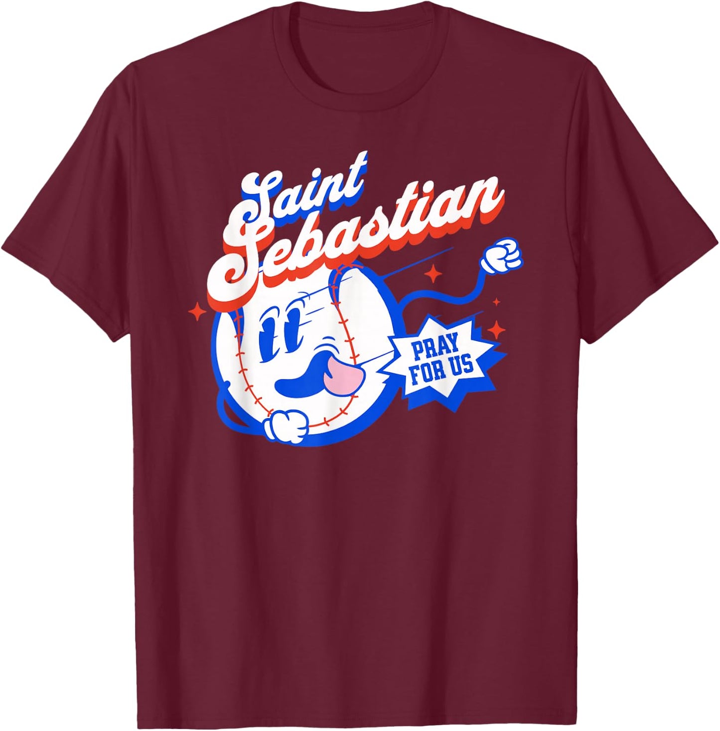 St Sebastian Patron Saint of Baseball Prayer Sports Athletes T-Shirt - T-Shirt | Maroon