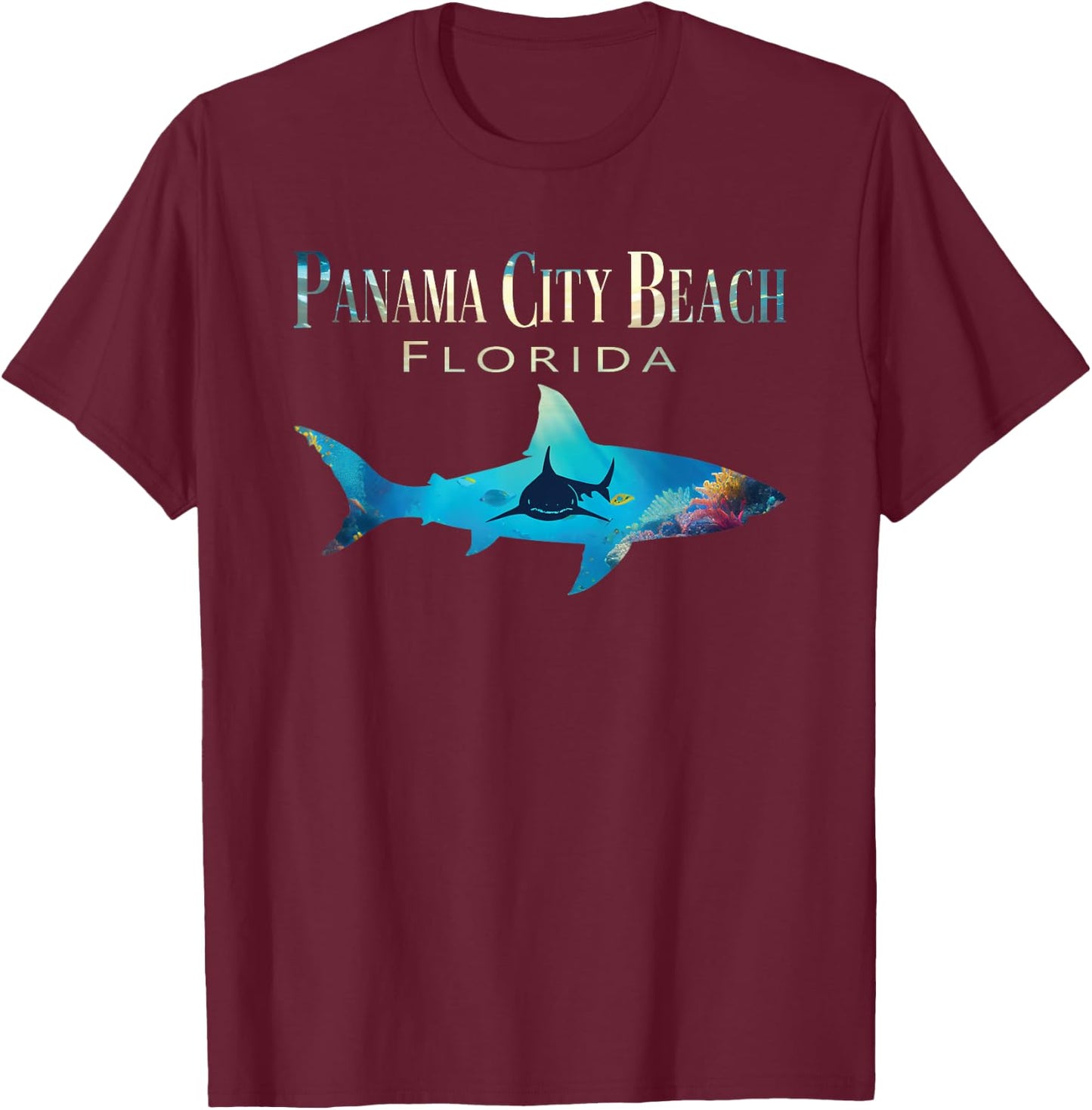 Panama City Beach Shirt Retro Panama City Beach Fl Shark Men Women Kids T-Shirt - T-Shirt | Maroon